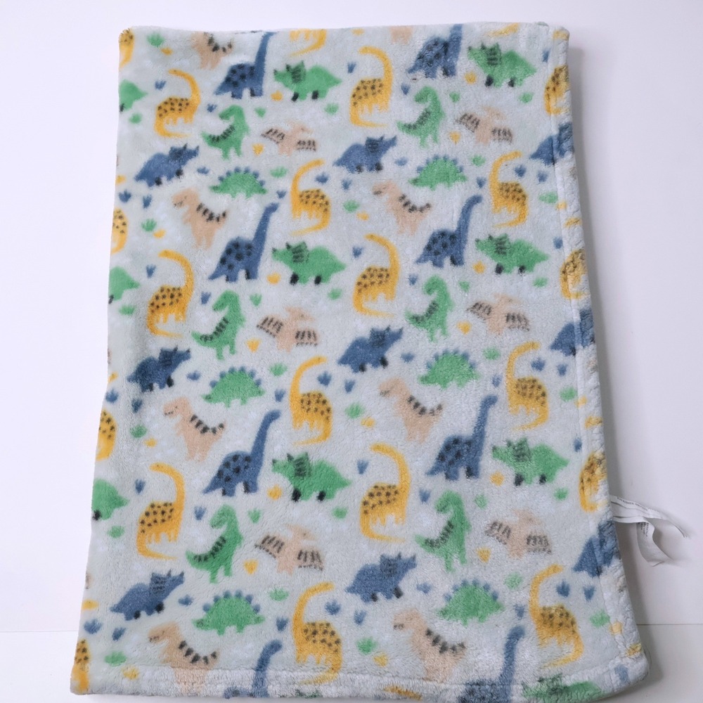 Manhattan Kids Dinosaur Fleece Baby Blanket Lovey Blue Green Yellow Dino Blankie